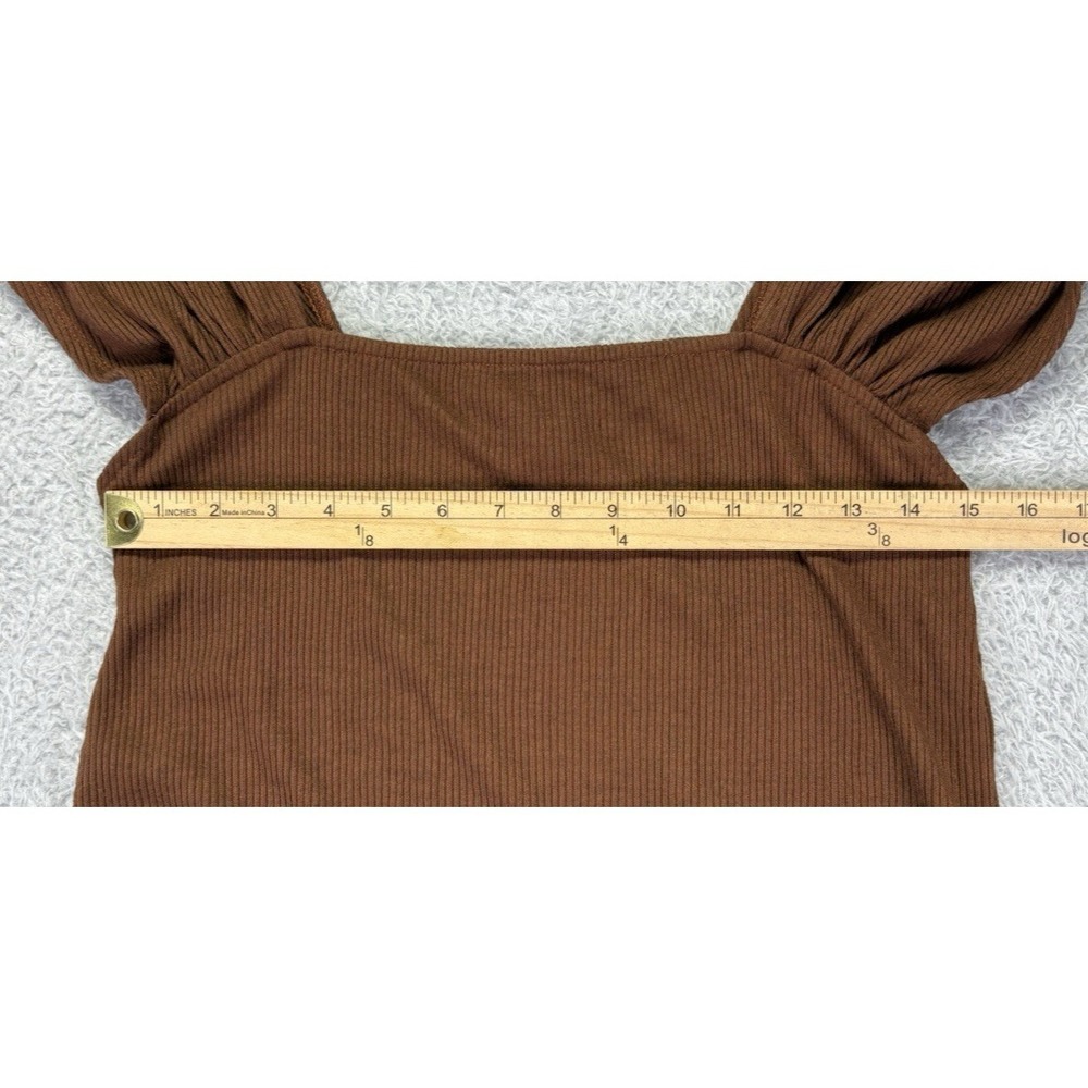 Anthropologie Ribbed Knit Crop Sweater Top XL Brown Cocoa Cap Sleeve Fitted - Picture 7 of 9